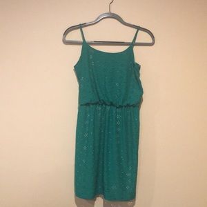 Spaghettis Strap Green Patterned Dress.